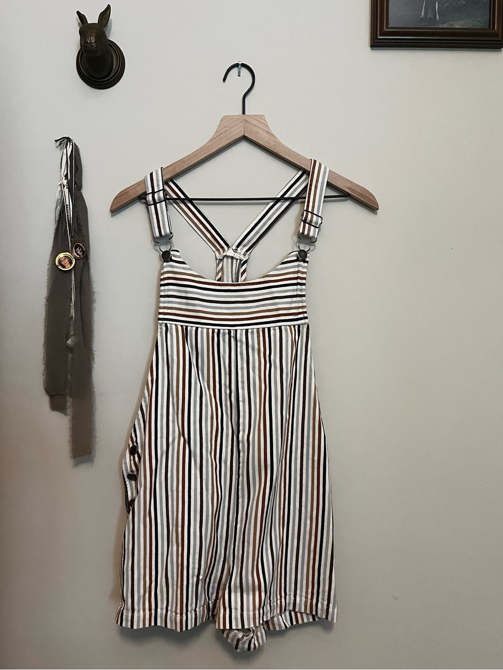 Striped Overall Shorts - Girls Size Large